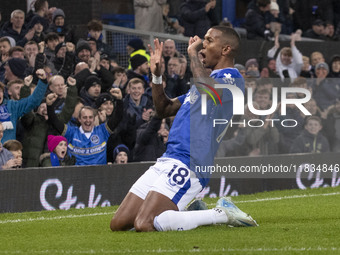 Ashley Young #18 of Everton F.C. celebrates his goal during the Premier League match between Everton and Wolverhampton Wanderers at Goodison...