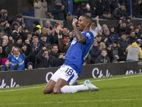 Ashley Young #18 of Everton F.C. celebrates his goal during the Premier League match between Everton and Wolverhampton Wanderers at Goodison...