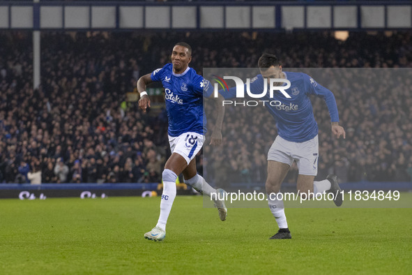 Ashley Young #18 of Everton F.C. celebrates his goal during the Premier League match between Everton and Wolverhampton Wanderers at Goodison...