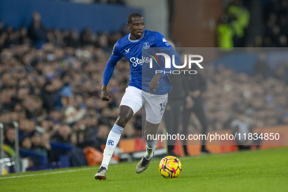 Abdoulaye Doucoure #16 of Everton F.C. participates in the Premier League match between Everton and Wolverhampton Wanderers at Goodison Park...