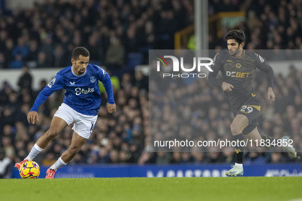 Iliman Ndiaye #10 of Everton F.C. plays during the Premier League match between Everton and Wolverhampton Wanderers at Goodison Park in Live...