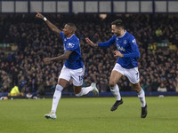 Ashley Young #18 of Everton F.C. celebrates his goal during the Premier League match between Everton and Wolverhampton Wanderers at Goodison...