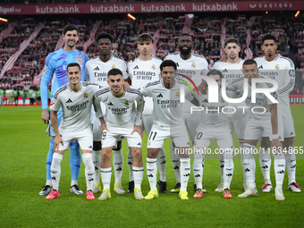 Real Madrid line up uring the La Liga match between Athletic Club and Real Madrid CF at Estadio de San Mames on December 3, 2024 in Bilbao,...