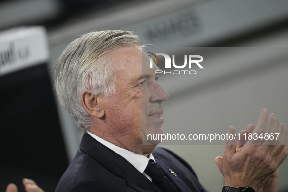 Carlo Ancelotti head coach of Real Madrid during the La Liga match between Athletic Club and Real Madrid CF at Estadio de San Mames on Decem...