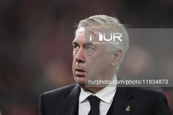 Carlo Ancelotti head coach of Real Madrid during the La Liga match between Athletic Club and Real Madrid CF at Estadio de San Mames on Decem...