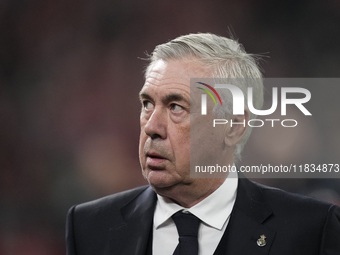 Carlo Ancelotti head coach of Real Madrid during the La Liga match between Athletic Club and Real Madrid CF at Estadio de San Mames on Decem...