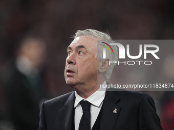 Carlo Ancelotti head coach of Real Madrid during the La Liga match between Athletic Club and Real Madrid CF at Estadio de San Mames on Decem...