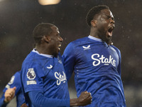 Orel Mangala #8 of Everton F.C. celebrates his goal to make the score 2-0 during the Premier League match between Everton and Wolverhampton...