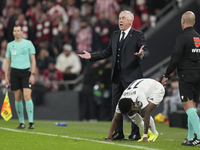 Carlo Ancelotti head coach of Real Madrid  protest to referee during the La Liga match between Athletic Club and Real Madrid CF at Estadio d...