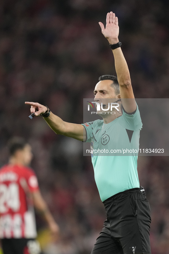 Referee Jose Maria Sanchez Martinez during the La Liga match between Athletic Club and Real Madrid CF at Estadio de San Mames on December 3,...