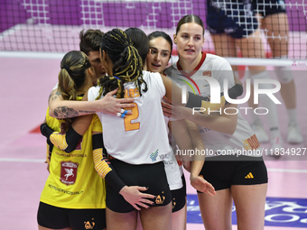 SMI Roma Volley celebrates scoring a team point during the Serie A1 Tigota match between Reale Mutua Fenera Chieri '76 and SMI Roma Volley a...