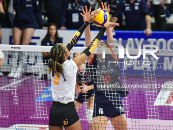 Wilma Salas of SMI Roma Volley is in action during the Serie A1 Tigota match between Reale Mutua Fenera Chieri '76 and SMI Roma Volley at Pa...