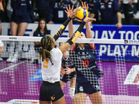 Wilma Salas of SMI Roma Volley is in action during the Serie A1 Tigota match between Reale Mutua Fenera Chieri '76 and SMI Roma Volley at Pa...