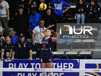 Sarah Van Aalen of Chieri '76 is in action during the Serie A1 Tigota match between Reale Mutua Fenera Chieri '76 and SMI Roma Volley at Pal...