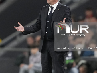 Carlo Ancelotti head coach of Real Madrid reacts during the La Liga match between Athletic Club and Real Madrid CF at Estadio de San Mames o...