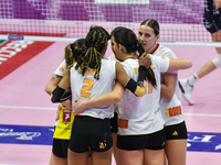 SMI Roma Volley celebrates scoring a team point during the Serie A1 Tigota match between Reale Mutua Fenera Chieri '76 and SMI Roma Volley a...