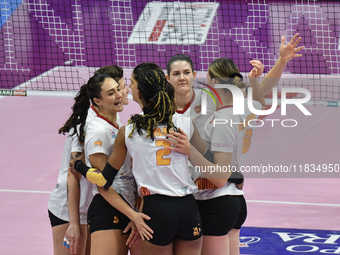 SMI Roma Volley celebrates scoring a team point during the Serie A1 Tigota match between Reale Mutua Fenera Chieri '76 and SMI Roma Volley a...