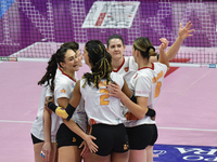 SMI Roma Volley celebrates scoring a team point during the Serie A1 Tigota match between Reale Mutua Fenera Chieri '76 and SMI Roma Volley a...