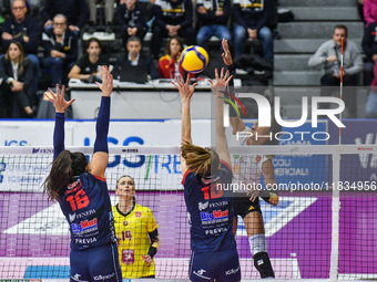 Wilma Salas of SMI Roma Volley is in action during the Serie A1 Tigota match between Reale Mutua Fenera Chieri '76 and SMI Roma Volley at Pa...