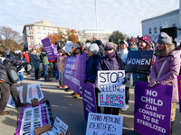 Supporters and opponents of gender-affirming care for transitioning minors are outside the Supreme Court in Washington, D.C., United States,...