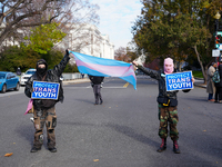 Supporters and opponents of gender-affirming care for transitioning minors are outside the Supreme Court in Washington, D.C., United States,...