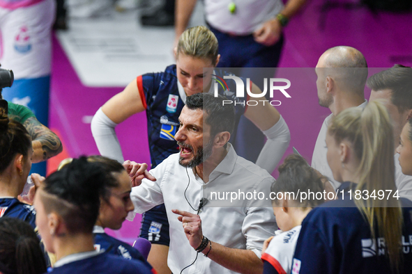 Giulio Cesare Begoli of Chieri '76 participates in the Serie A1 Tigota match between Reale Mutua Fenera Chieri '76 and SMI Roma Volley at Pa...