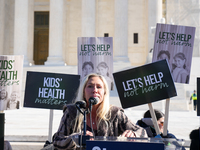 Congresswoman Marjorie Taylor Greene speaks against gender-affirming care at the Supreme Court in Washington, D.C., United States, on Decemb...