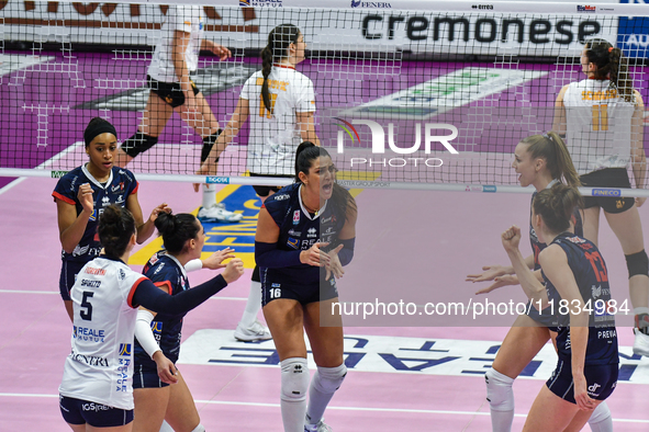 Reale Mutua Fenera Chieri '76 celebrates scoring a point during the Serie A1 Tigota match between Reale Mutua Fenera Chieri '76 and SMI Roma...