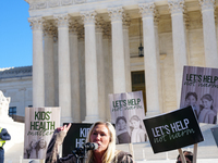 Congresswoman Marjorie Taylor Greene speaks against gender-affirming care at the Supreme Court in Washington, D.C., United States, on Decemb...