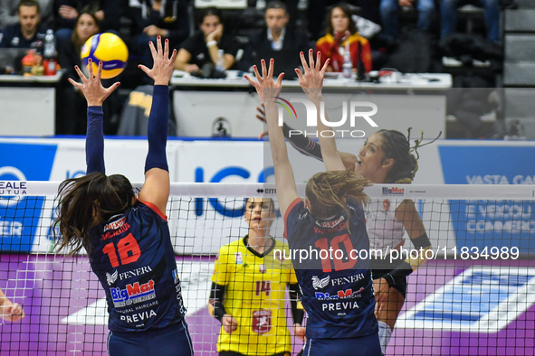 Wilma Salas of SMI Roma Volley is in action during the Serie A1 Tigota match between Reale Mutua Fenera Chieri '76 and SMI Roma Volley at Pa...