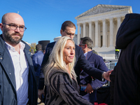 Congresswoman Marjorie Taylor Greene speaks against gender-affirming care at the Supreme Court in Washington, D.C., United States, on Decemb...