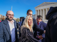 Congresswoman Marjorie Taylor Greene speaks against gender-affirming care at the Supreme Court in Washington, D.C., United States, on Decemb...