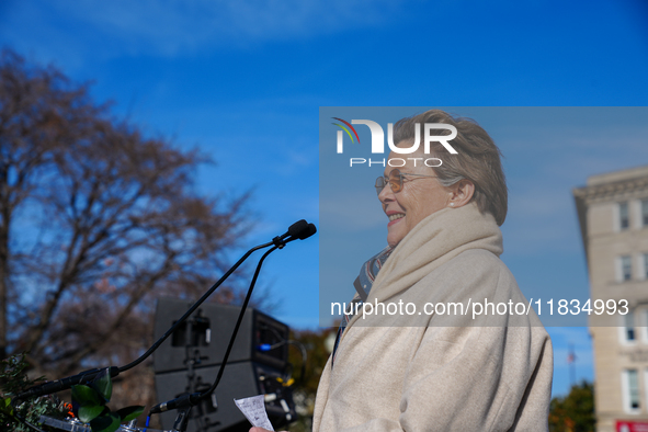 Hollywood stars Annette Bening and Elliot Page join Senator Markey to speak in support of gender-affirming care at the Supreme Court in Wash...