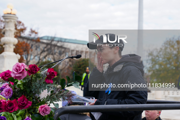 Hollywood stars Annette Bening and Elliot Page join Senator Markey to speak in support of gender-affirming care at the Supreme Court in Wash...