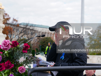 Hollywood stars Annette Bening and Elliot Page join Senator Markey to speak in support of gender-affirming care at the Supreme Court in Wash...