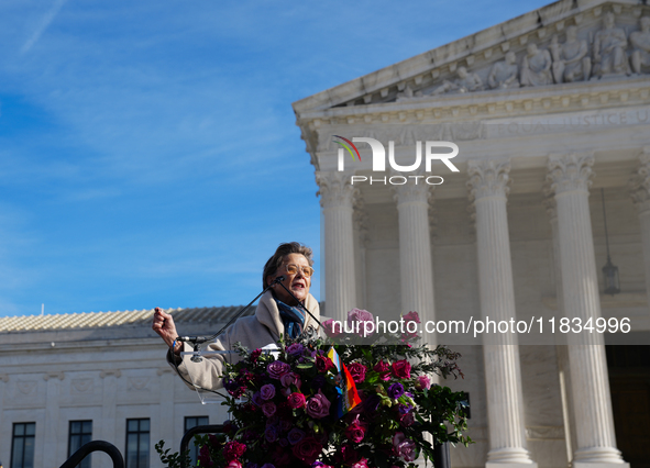 Hollywood stars Annette Bening and Elliot Page join Senator Markey to speak in support of gender-affirming care at the Supreme Court in Wash...