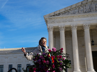 Hollywood stars Annette Bening and Elliot Page join Senator Markey to speak in support of gender-affirming care at the Supreme Court in Wash...