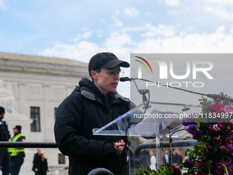 Hollywood stars Annette Bening and Elliot Page join Senator Markey to speak in support of gender-affirming care at the Supreme Court in Wash...