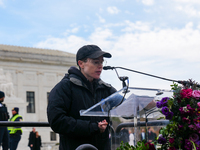 Hollywood stars Annette Bening and Elliot Page join Senator Markey to speak in support of gender-affirming care at the Supreme Court in Wash...