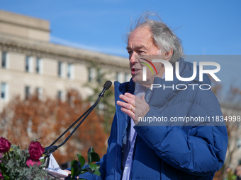 Hollywood stars Annette Bening and Elliot Page join Senator Markey to speak in support of gender-affirming care at the Supreme Court in Wash...