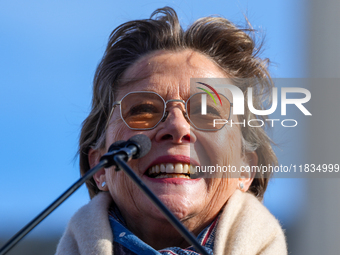 Hollywood stars Annette Bening and Elliot Page join Senator Markey to speak in support of gender-affirming care at the Supreme Court in Wash...