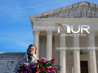 Hollywood stars Annette Bening and Elliot Page join Senator Markey to speak in support of gender-affirming care at the Supreme Court in Wash...