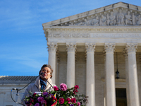 Hollywood stars Annette Bening and Elliot Page join Senator Markey to speak in support of gender-affirming care at the Supreme Court in Wash...