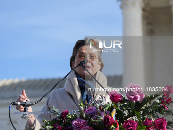 Hollywood stars Annette Bening and Elliot Page join Senator Markey to speak in support of gender-affirming care at the Supreme Court in Wash...