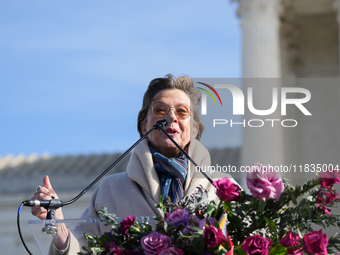 Hollywood stars Annette Bening and Elliot Page join Senator Markey to speak in support of gender-affirming care at the Supreme Court in Wash...