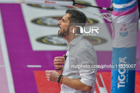 Giulio Cesare Begoli of Chieri '76 participates in the Serie A1 Tigota match between Reale Mutua Fenera Chieri '76 and SMI Roma Volley at Pa...