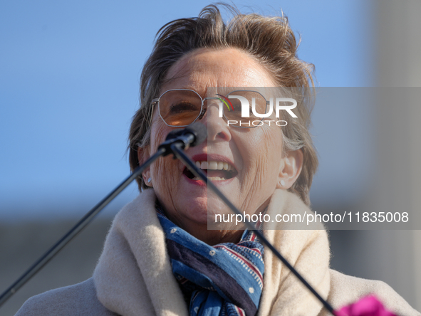 Hollywood stars Annette Bening and Elliot Page join Senator Markey to speak in support of gender-affirming care at the Supreme Court in Wash...