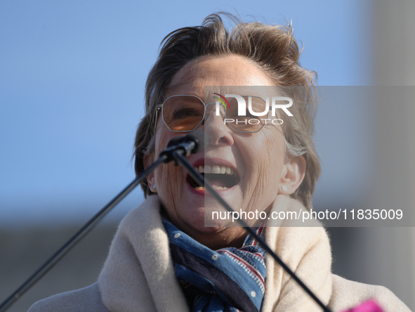 Hollywood stars Annette Bening and Elliot Page join Senator Markey to speak in support of gender-affirming care at the Supreme Court in Wash...