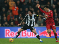 Sandro Tonali of Newcastle United holds off Curtis Jones of Liverpool during the Premier League match between Newcastle United and Liverpool...