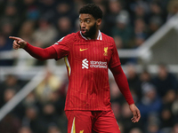 Liverpool's Joe Gomez participates in the Premier League match between Newcastle United and Liverpool at St. James's Park in Newcastle, Unit...